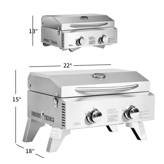 2 Burner Portable Stainless Steel BBQ Table Top Grill for Outdoors