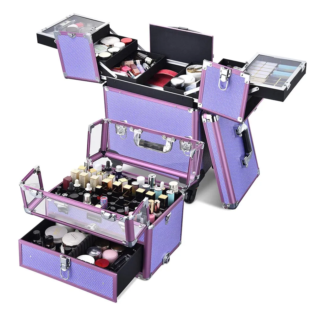 2 in 1 Rolling Makeup Nail Storage Case with Drawer