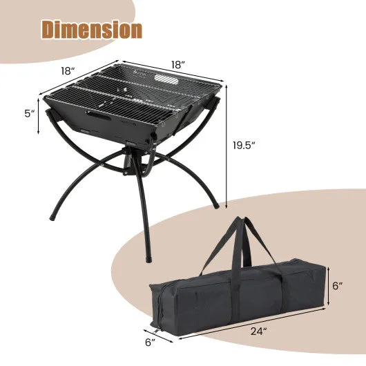 3-in-1 Camping Campfire Grill with Stainless Steel Grills Carrying Bag & Gloves-Black