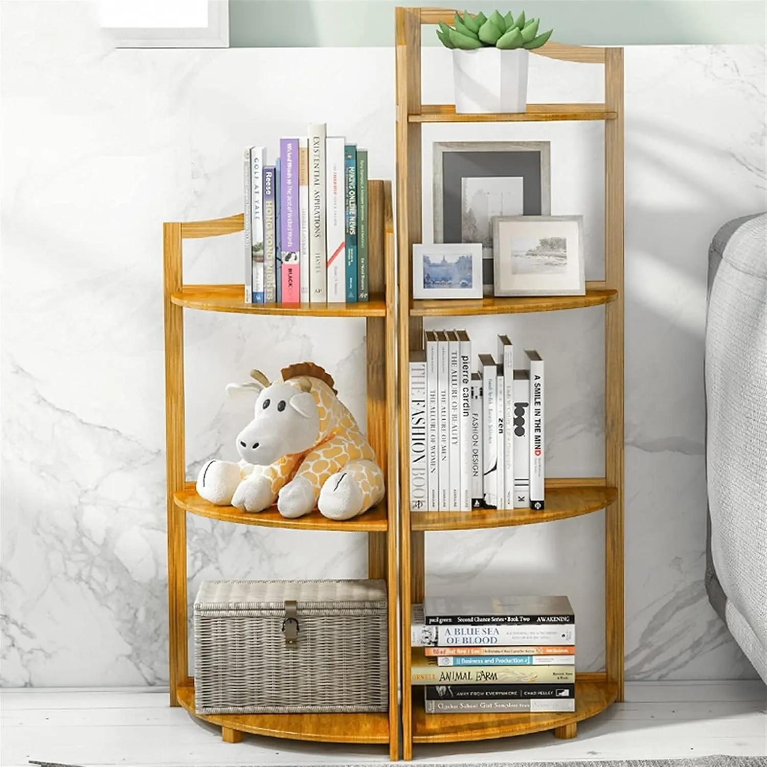 3-Layer Bamboo Bookcase Triangle Display Racks Corner Shelf Jz-7