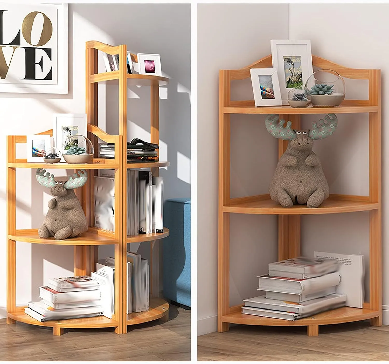 3-Layer Bamboo Bookcase Triangle Display Racks Corner Shelf Jz-7