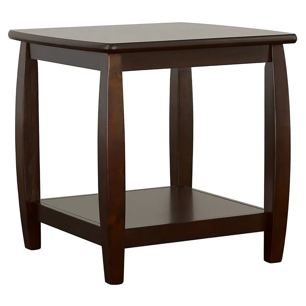 3 Piece Coffee and End Table Set, Open Shelves, Espresso Brown Solid Wood By Casagear Home