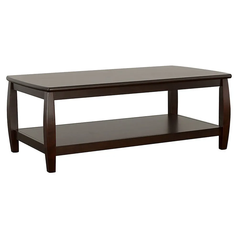 3 Piece Coffee and End Table Set, Open Shelves, Espresso Brown Solid Wood By Casagear Home