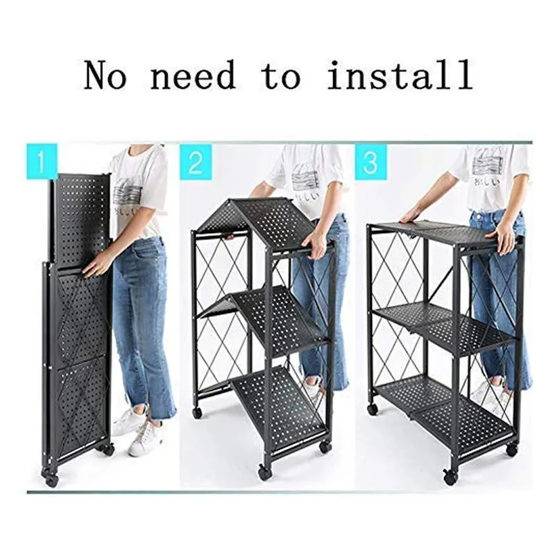 3-Tier Foldable Storage Shelves With Wheels 21062402