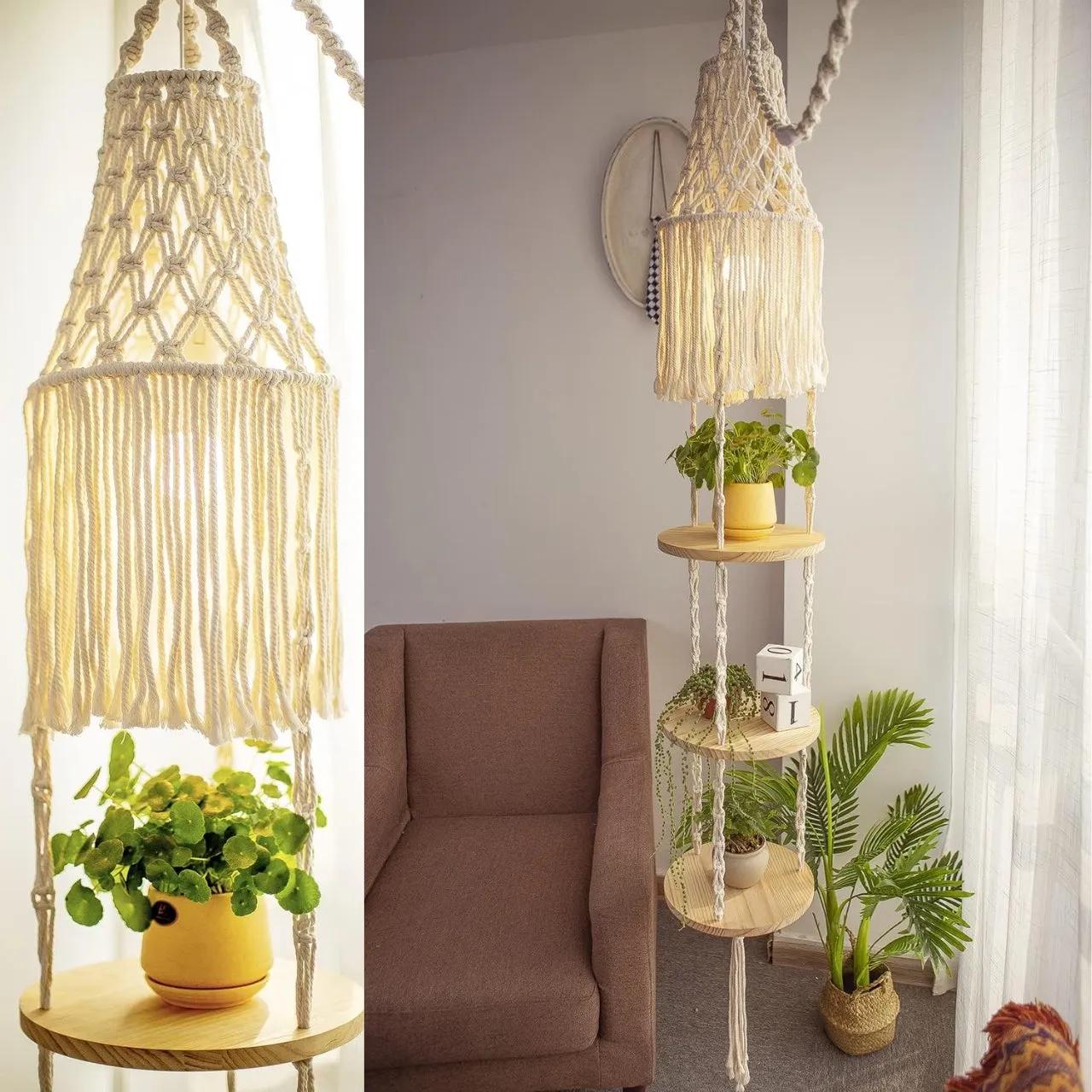 3 Tier Plant Hanger with Cotton Chandelier