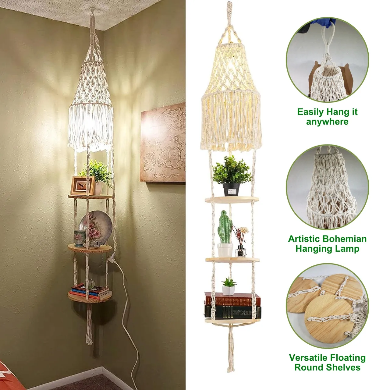 3 Tier Plant Hanger with Cotton Chandelier