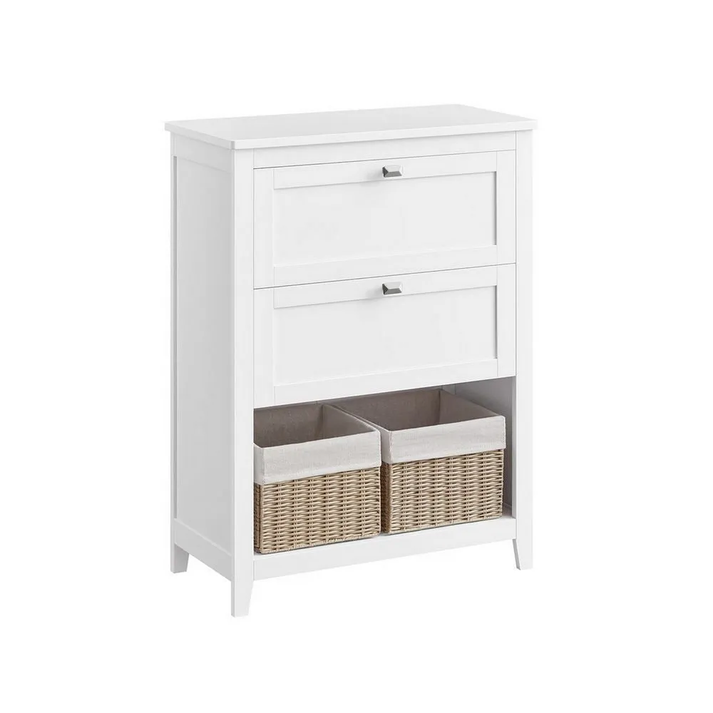 31 Inch Storage Cabinet with 2 Drawers and Baskets, Divider, White Wood By Casagear Home