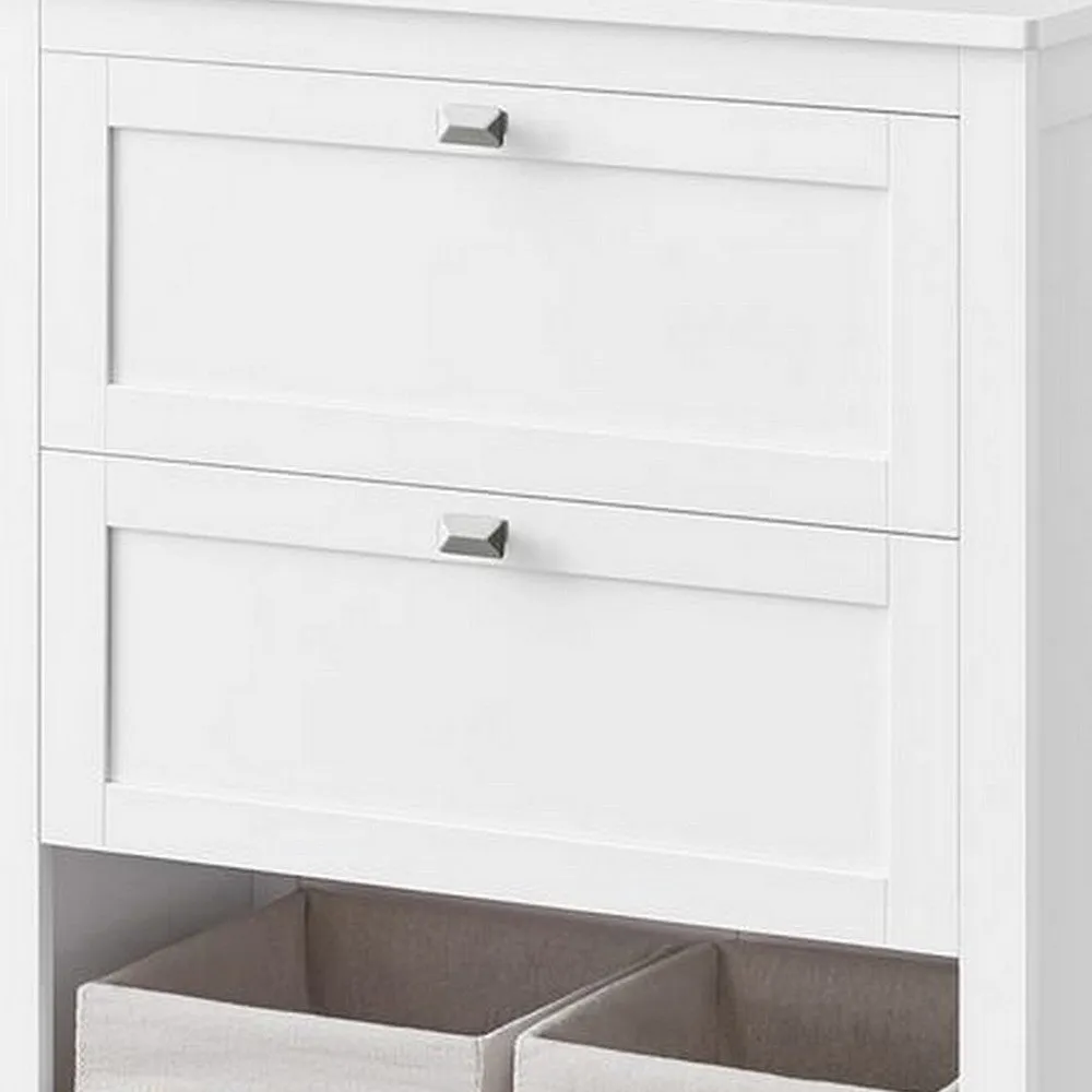 31 Inch Storage Cabinet with 2 Drawers and Baskets, Divider, White Wood By Casagear Home