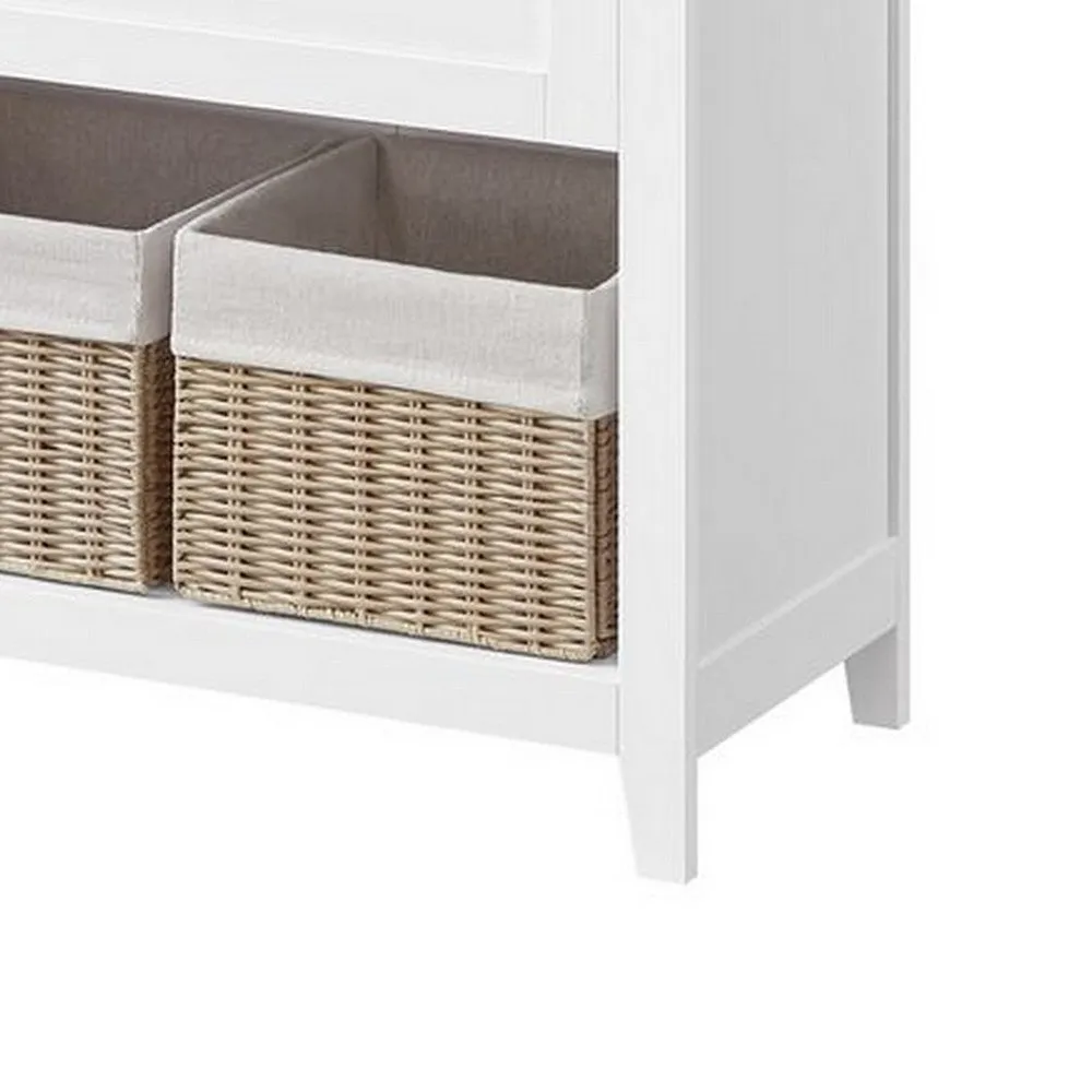 31 Inch Storage Cabinet with 2 Drawers and Baskets, Divider, White Wood By Casagear Home