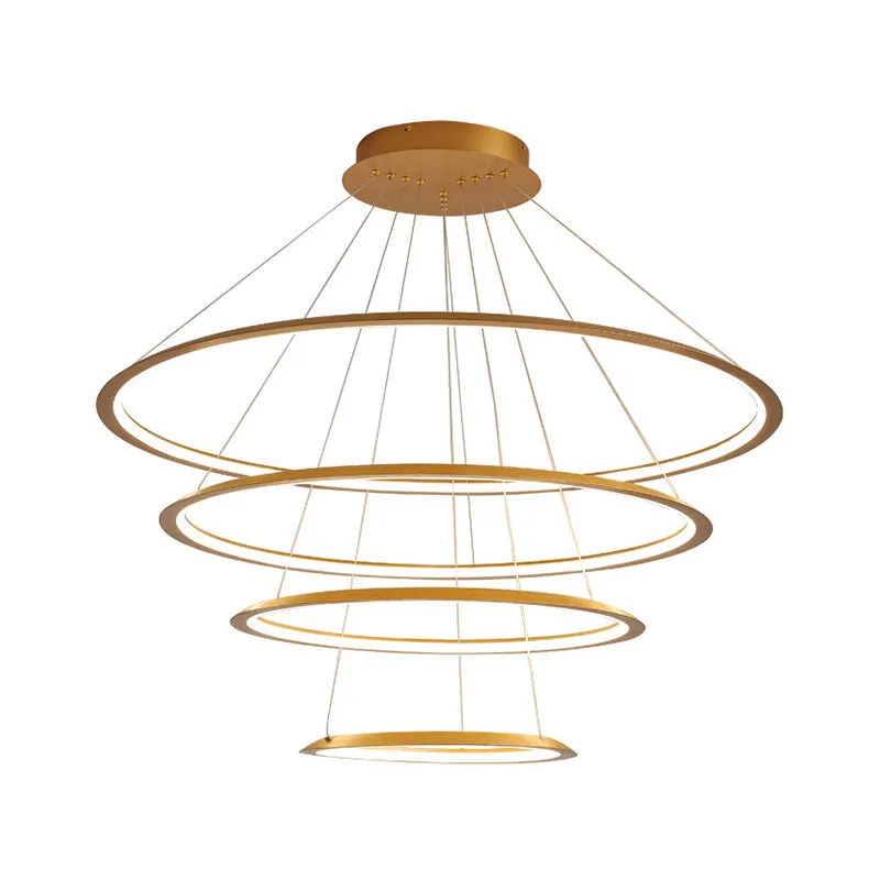 3/4 Tier Slim-Frame LED Chandelier in Gold/Coffee for Elegant Living Room Lighting