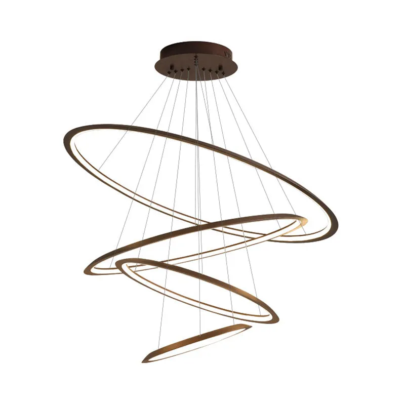 3/4 Tier Slim-Frame LED Chandelier in Gold/Coffee for Elegant Living Room Lighting