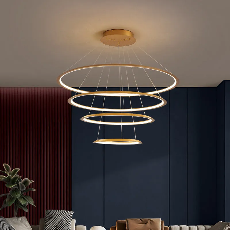 3/4 Tier Slim-Frame LED Chandelier in Gold/Coffee for Elegant Living Room Lighting