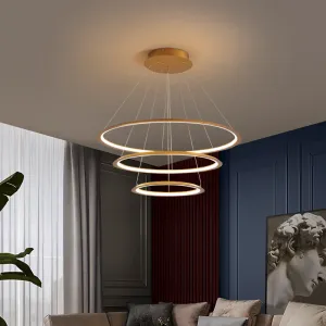 3/4 Tier Slim-Frame LED Chandelier in Gold/Coffee for Elegant Living Room Lighting