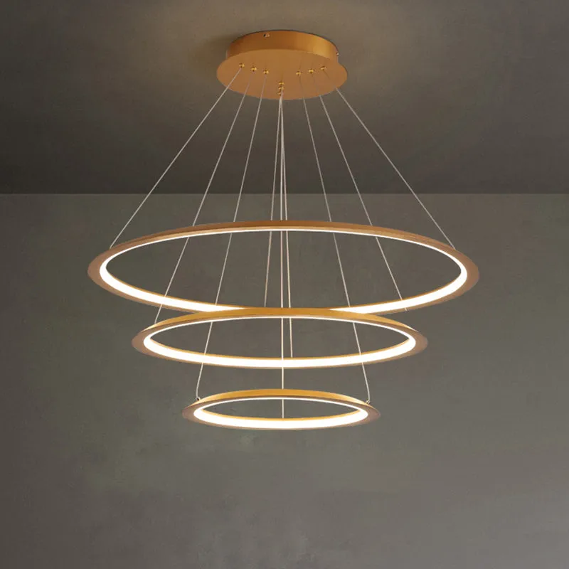 3/4 Tier Slim-Frame LED Chandelier in Gold/Coffee for Elegant Living Room Lighting