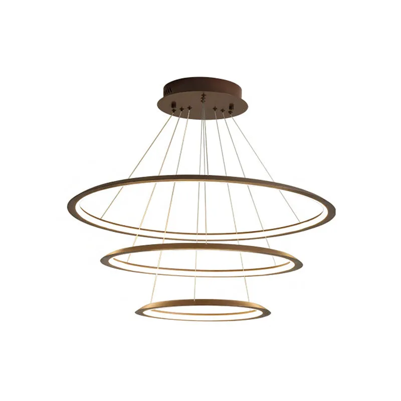 3/4 Tier Slim-Frame LED Chandelier in Gold/Coffee for Elegant Living Room Lighting