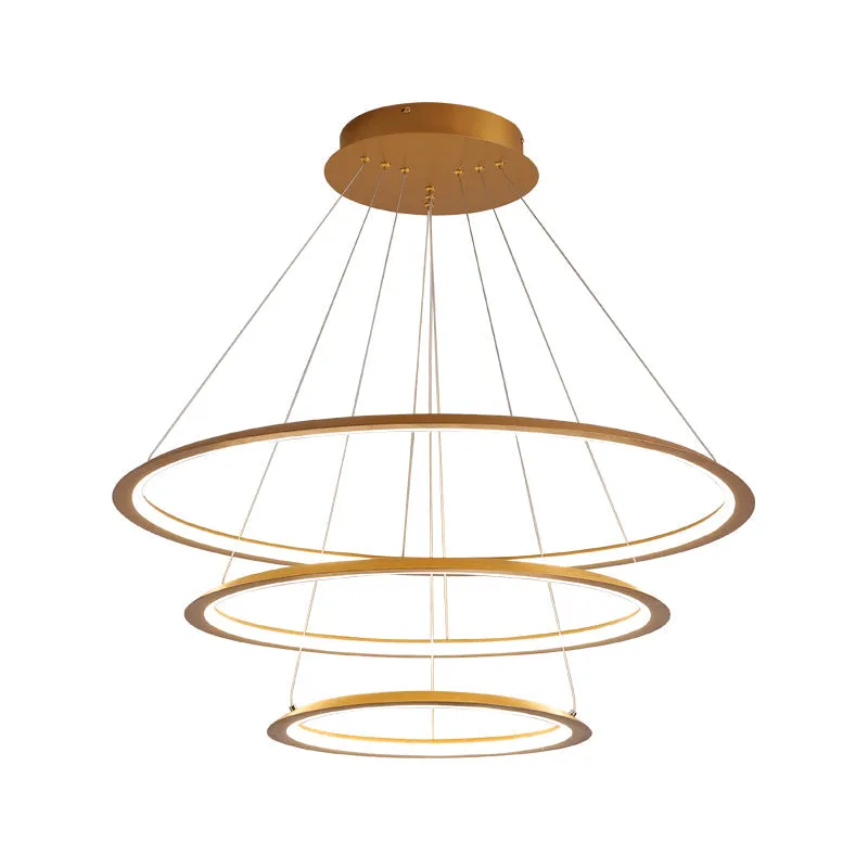 3/4 Tier Slim-Frame LED Chandelier in Gold/Coffee for Elegant Living Room Lighting