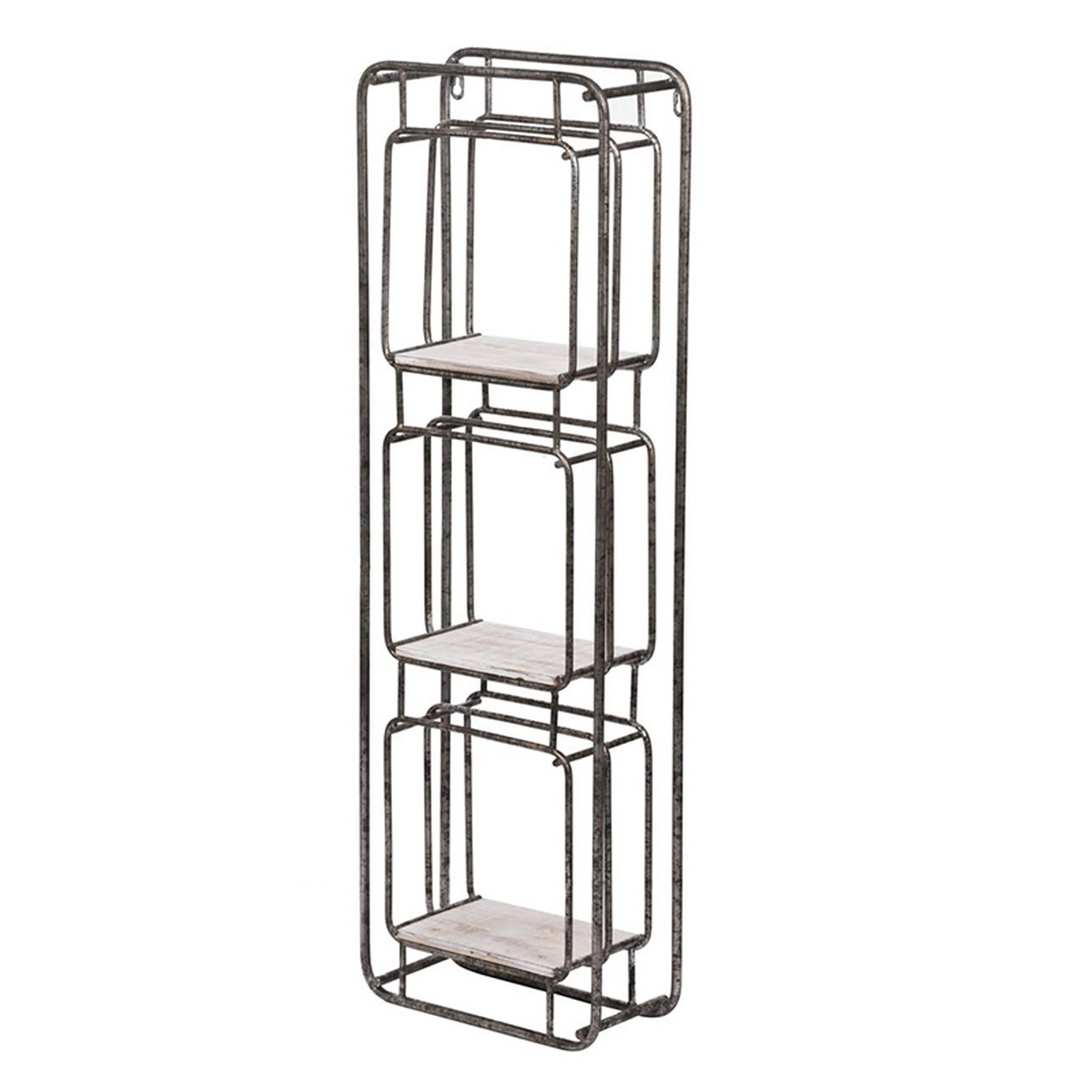 36 Inch Shelves Set of 2, 3 Tier Design, Iron Frame, Wood, Gray Finish By Casagear Home