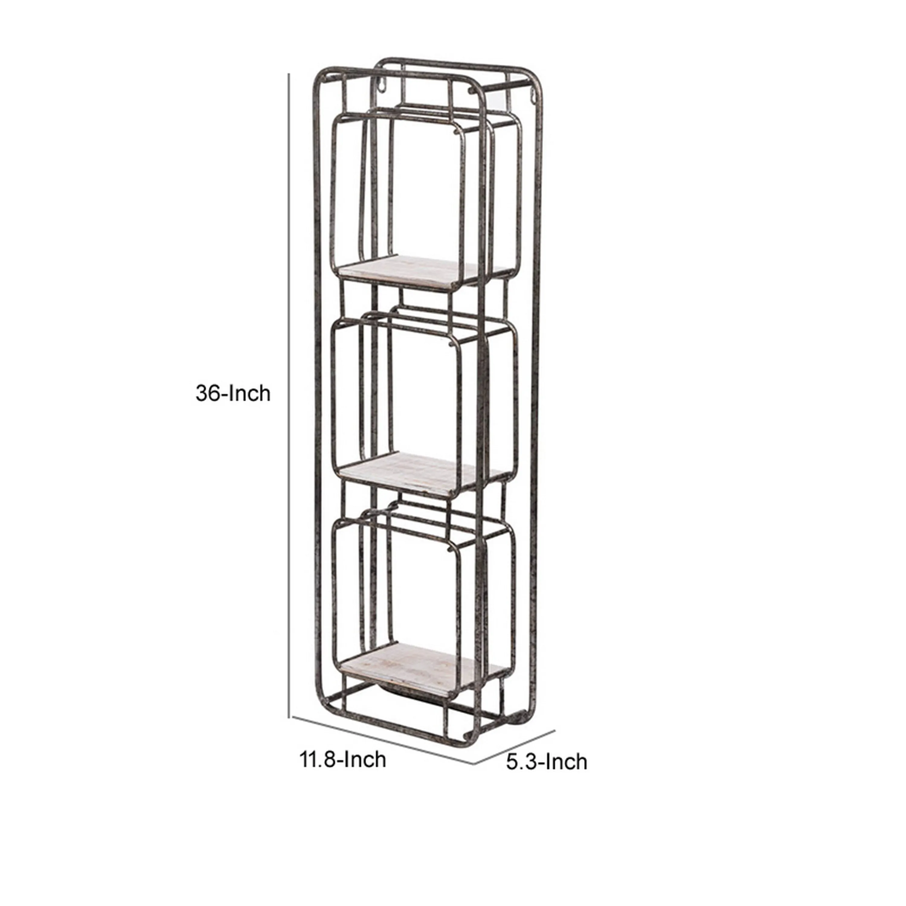 36 Inch Shelves Set of 2, 3 Tier Design, Iron Frame, Wood, Gray Finish By Casagear Home