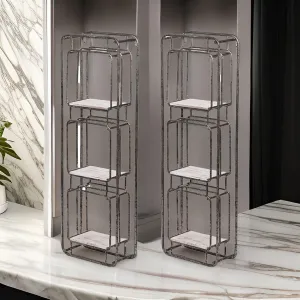 36 Inch Shelves Set of 2, 3 Tier Design, Iron Frame, Wood, Gray Finish By Casagear Home