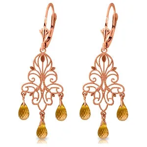 3.75 Carat 14K Solid Rose Gold Chandelier Earrings Natural Citrine