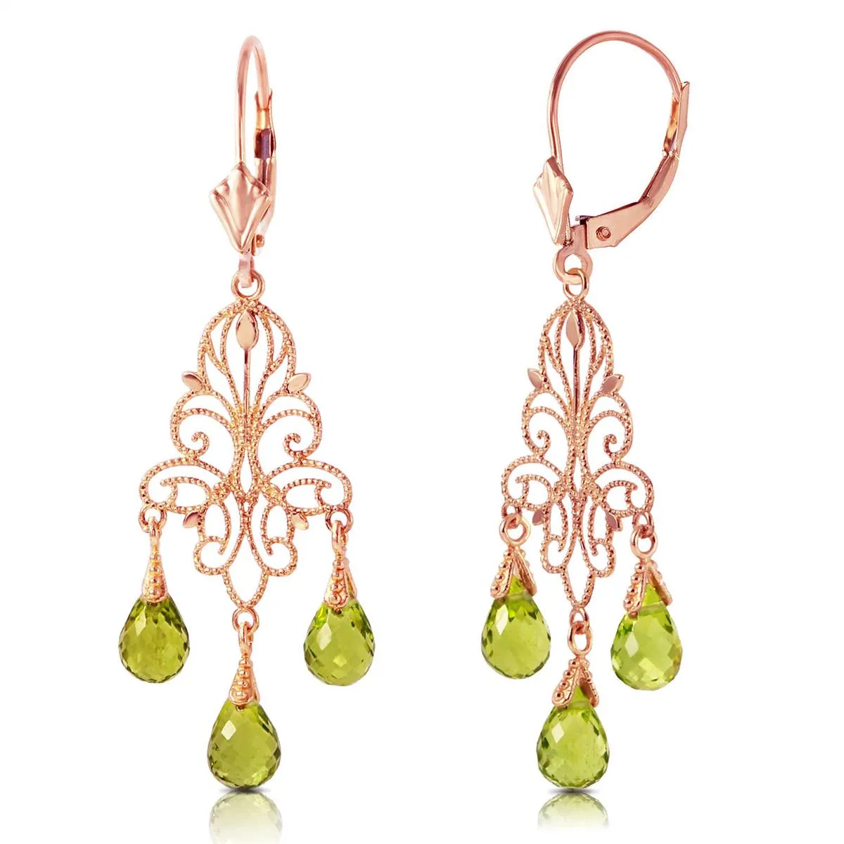 3.75 Carat 14K Solid Rose Gold Perdot Chandelier Earrings