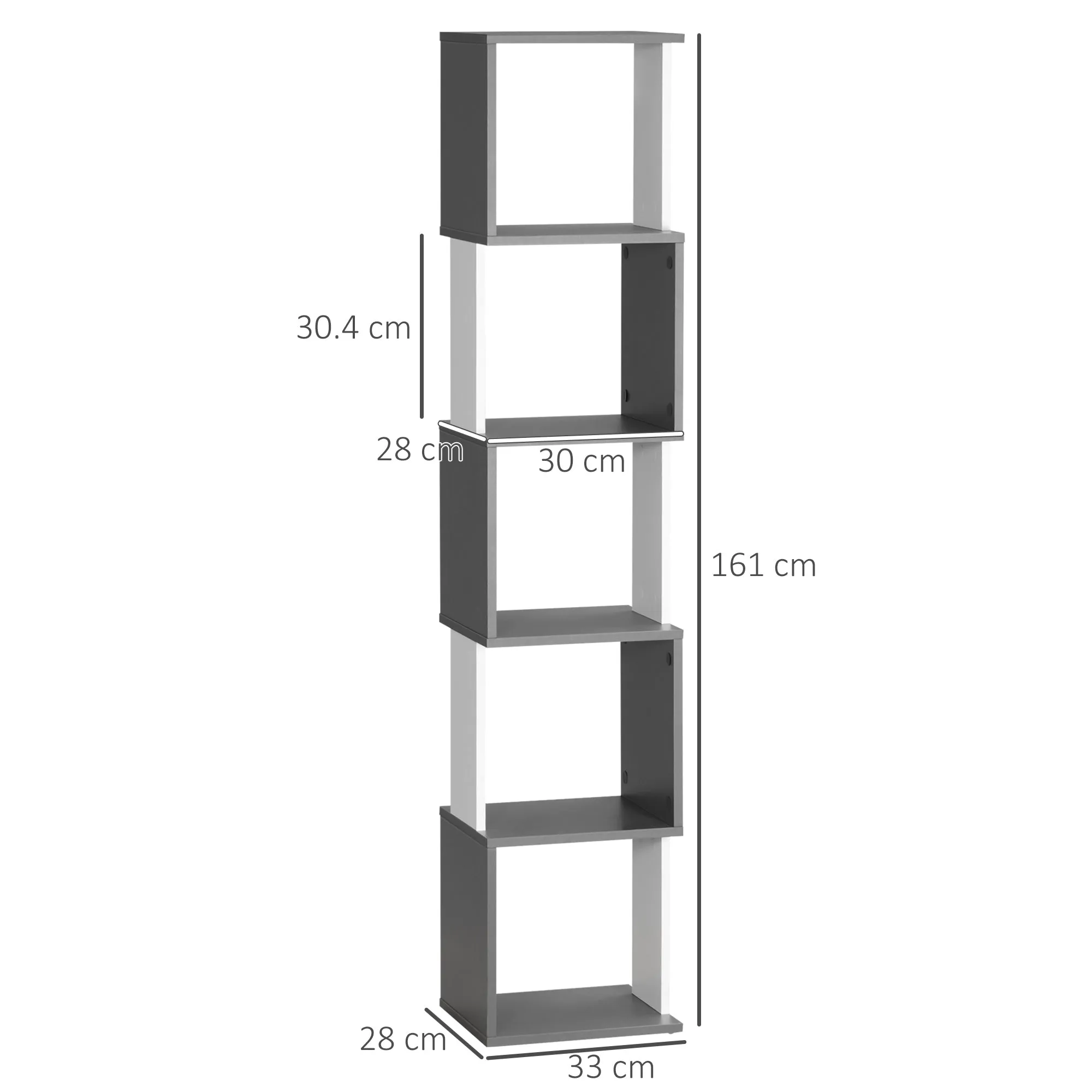 5-Tier Bookshelf Freestanding Bookcase Storage Shelves, White