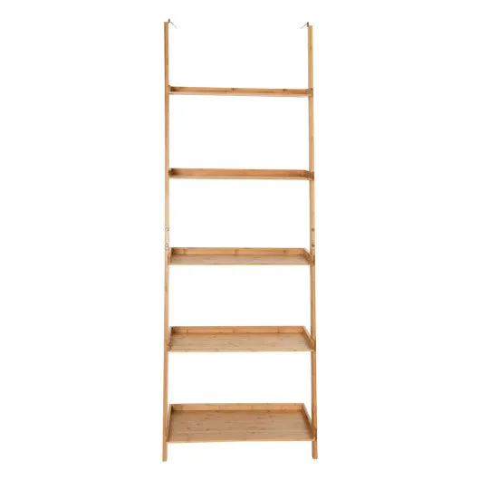 5-Tier Ladder Shelf Bamboo Bookshelf Wall-Leaning Storage Display Plant Stand-Natural