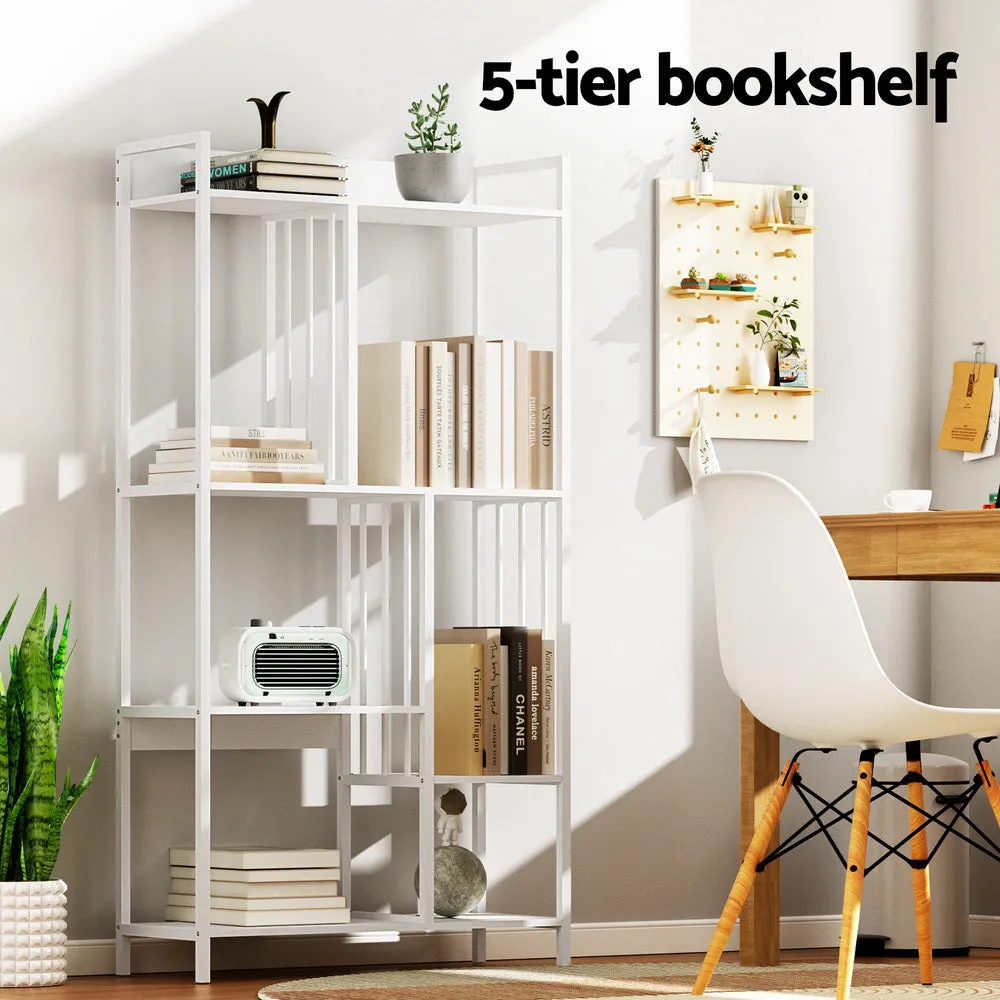 5-Tier White Bookshelf, Multi-Compartment, Metal Frame – Artiss