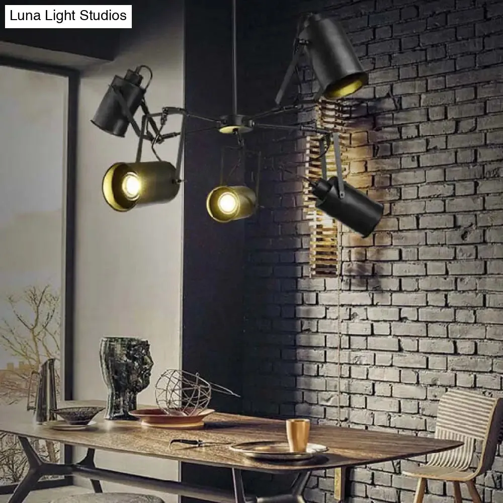 Adjustable 5-Bulb Black Chandelier Pendant Lamp with Retro Metal Cylinder Shade - Elegant Hanging Lighting