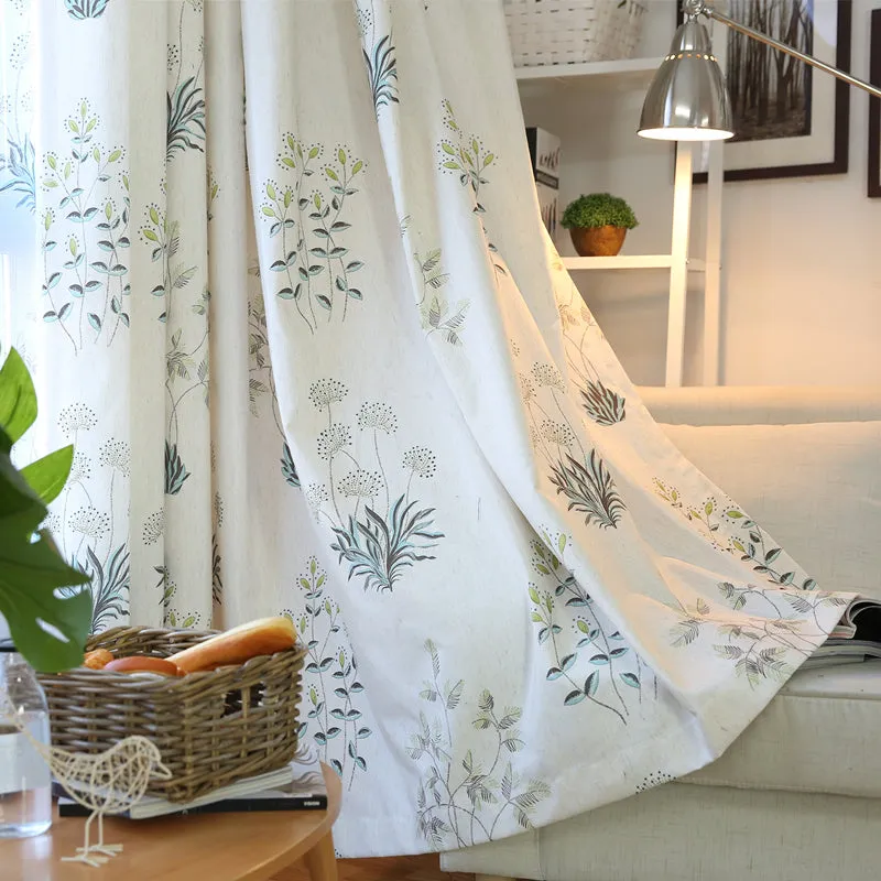 Alayna White Linen Light Filtering Floral Custom Curtain