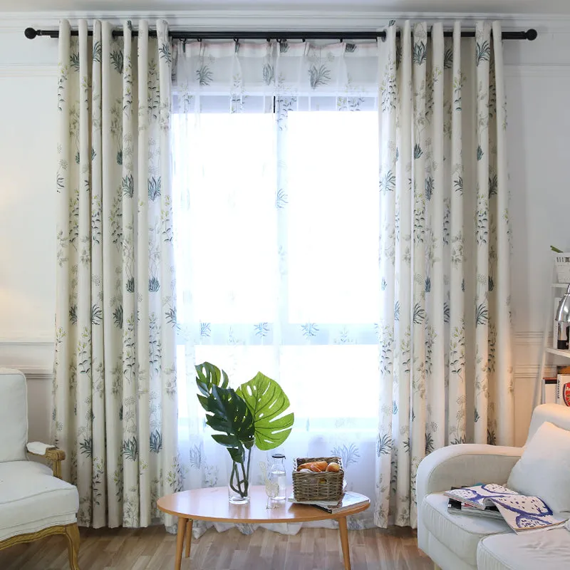 Alayna White Linen Light Filtering Floral Custom Curtain