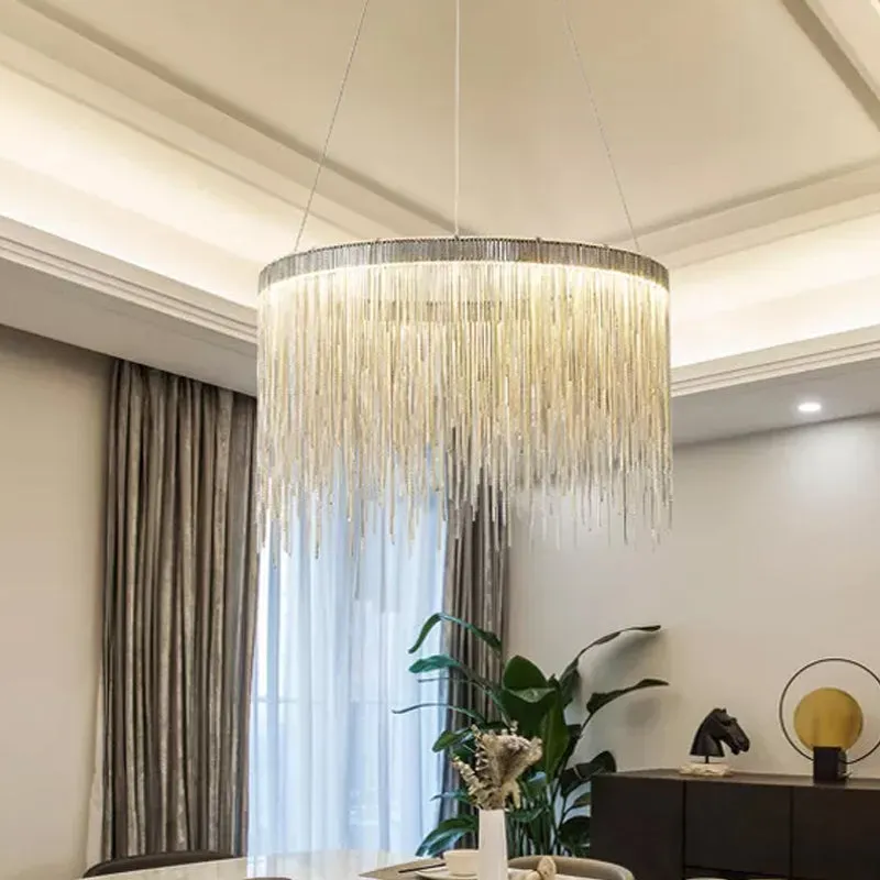 Aluminum LED Pendant Chandelier - Minimalistic Circular Hanging Ceiling Light for Living Room