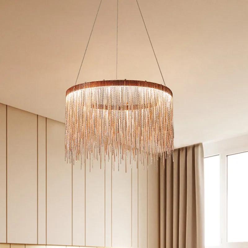 Aluminum LED Pendant Chandelier - Minimalistic Circular Hanging Ceiling Light for Living Room