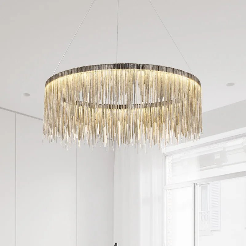 Aluminum LED Pendant Chandelier - Minimalistic Circular Hanging Ceiling Light for Living Room