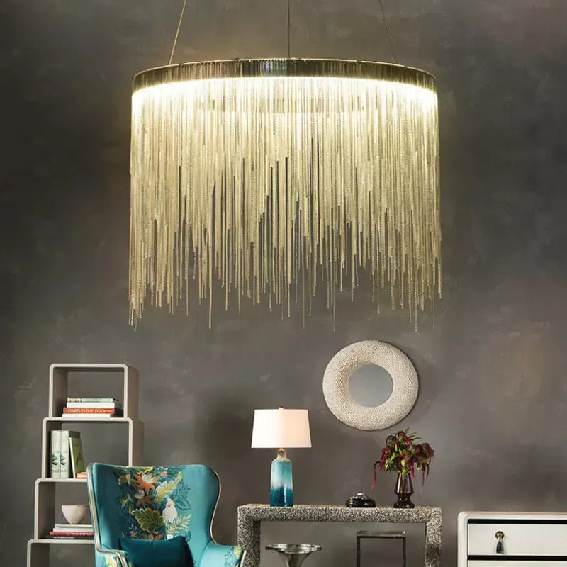 Aluminum LED Pendant Chandelier - Minimalistic Circular Hanging Ceiling Light for Living Room