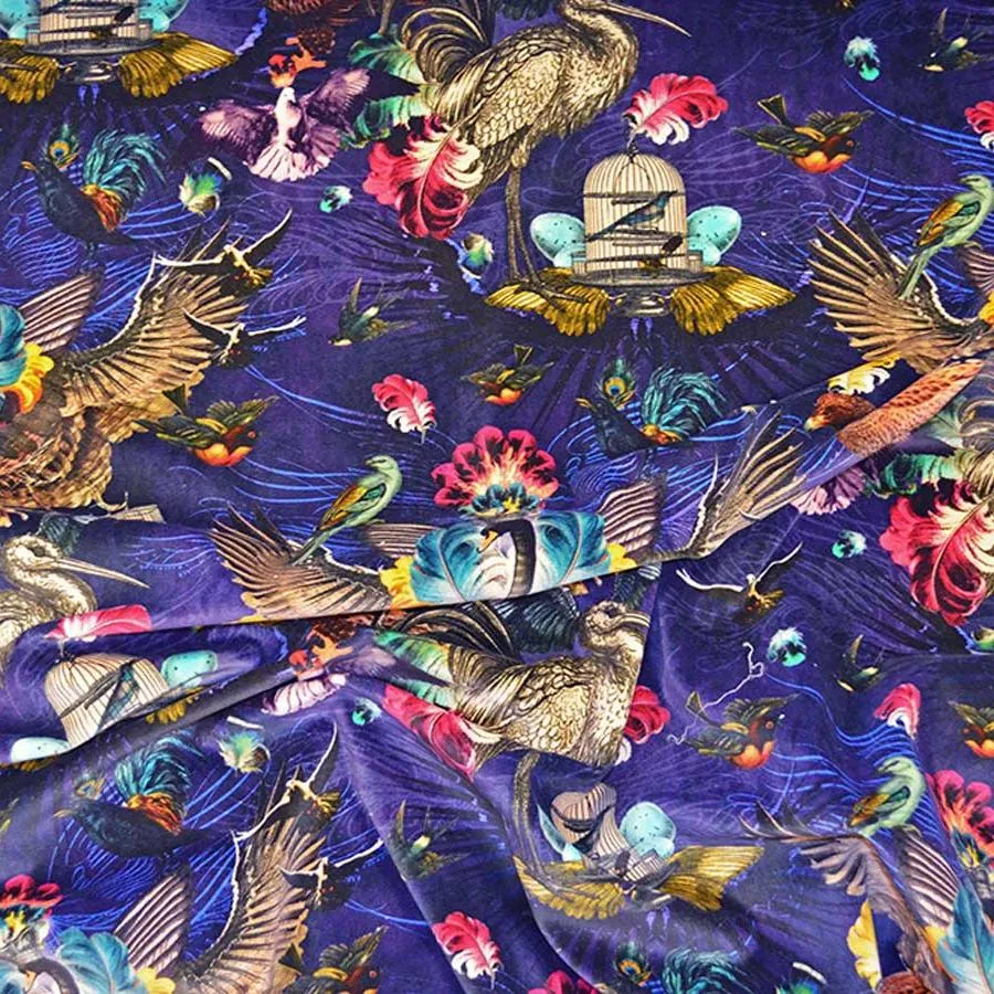 Arrivee Des Oiseaux Fabric in Cobalt - Santorus