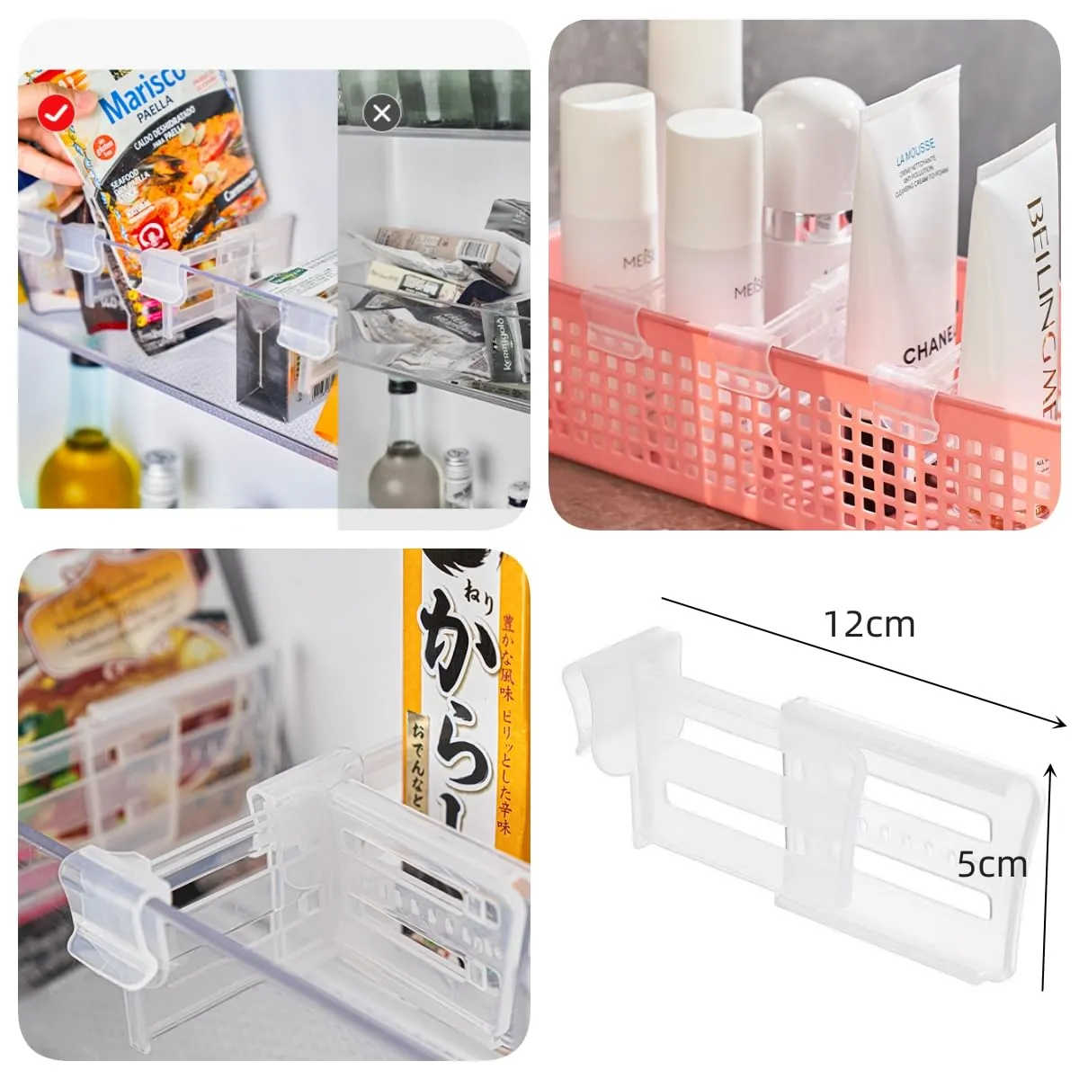 AstonAndia Plastic 8 Pcs Refrigerator Internal Drawer Adjustable Fridge Divider Storage Dividing Bottle Organizer For Fridge Cosmetics(Stretchable), Transparent