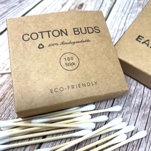 Bamboo and Cotton Buds, Eco Friendly Ear Buds, Biodegradable, 100 pcs