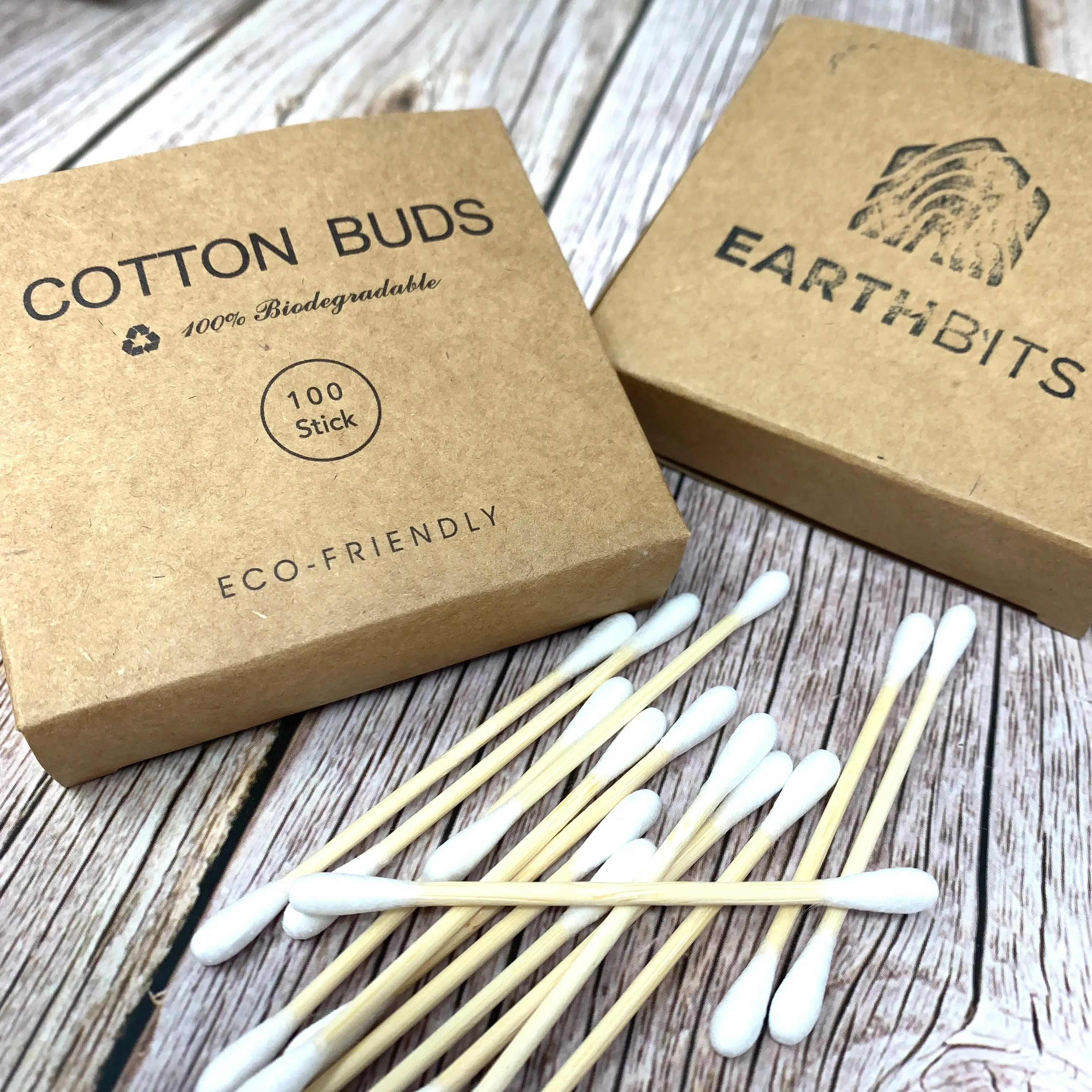 Bamboo and Cotton Buds, Eco Friendly Ear Buds, Biodegradable, 100 pcs