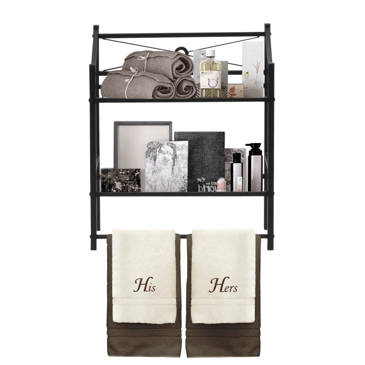 Bath Storage Shelf & Towel Bar (2 Tier)