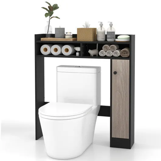 Bathroom Over the Toilet Floor Storage Organizer with Adjustable Shelves-Black