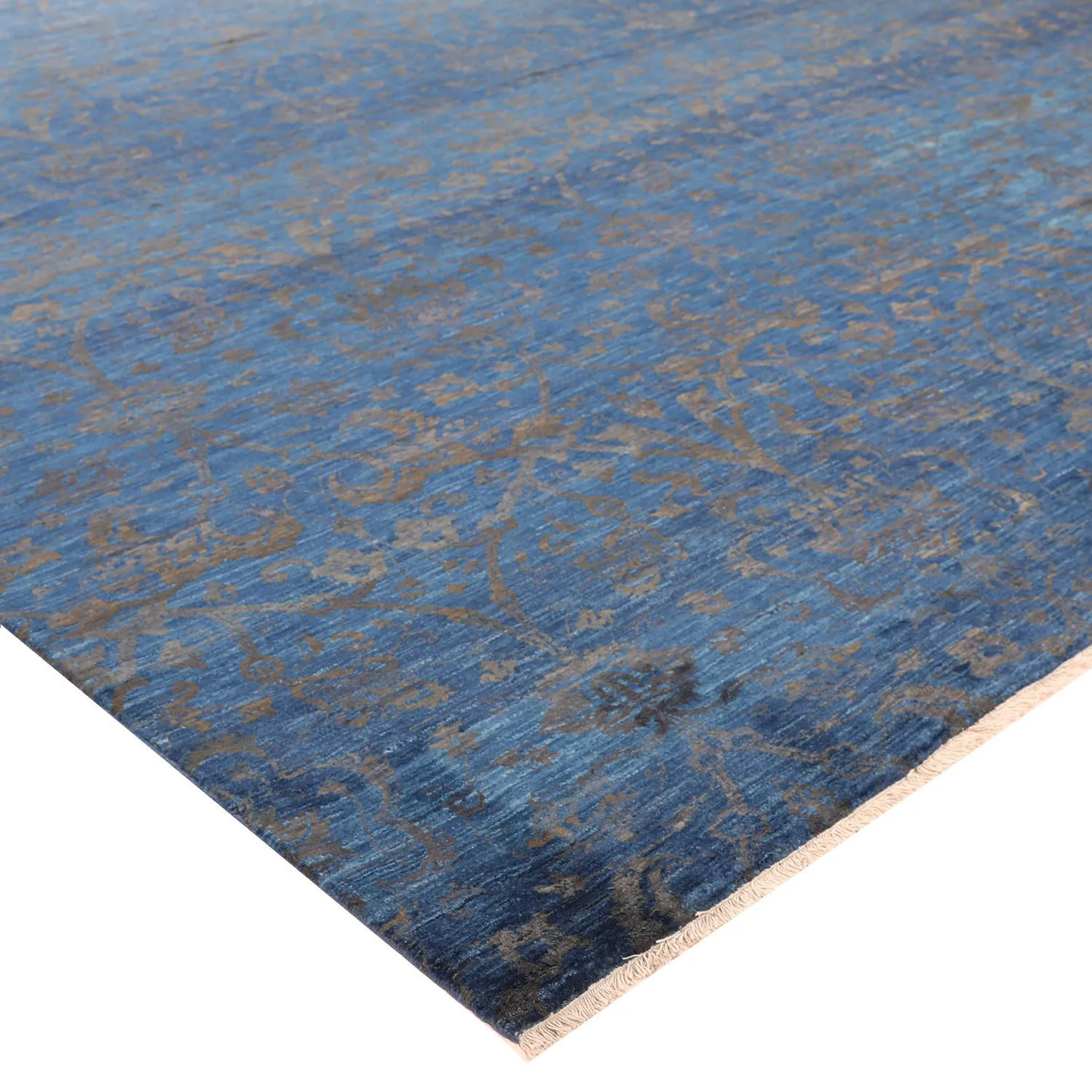 Blue Transitional Silk Rug - 9'10" x 13'09"