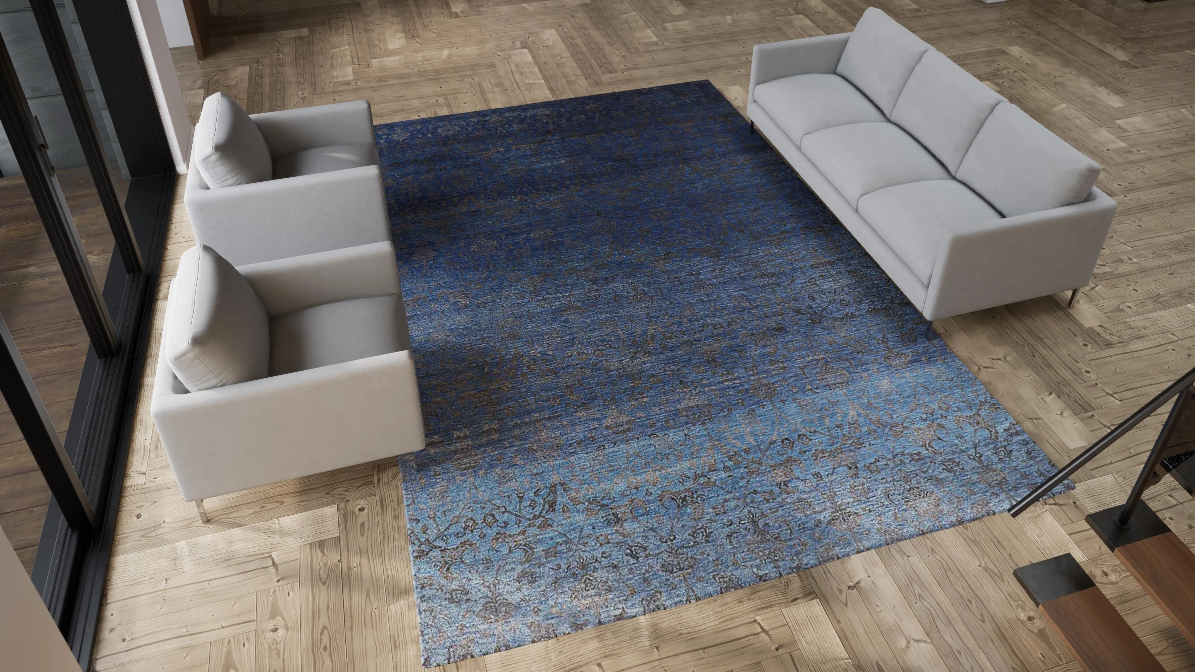 Blue Transitional Silk Rug - 9'10" x 13'09"