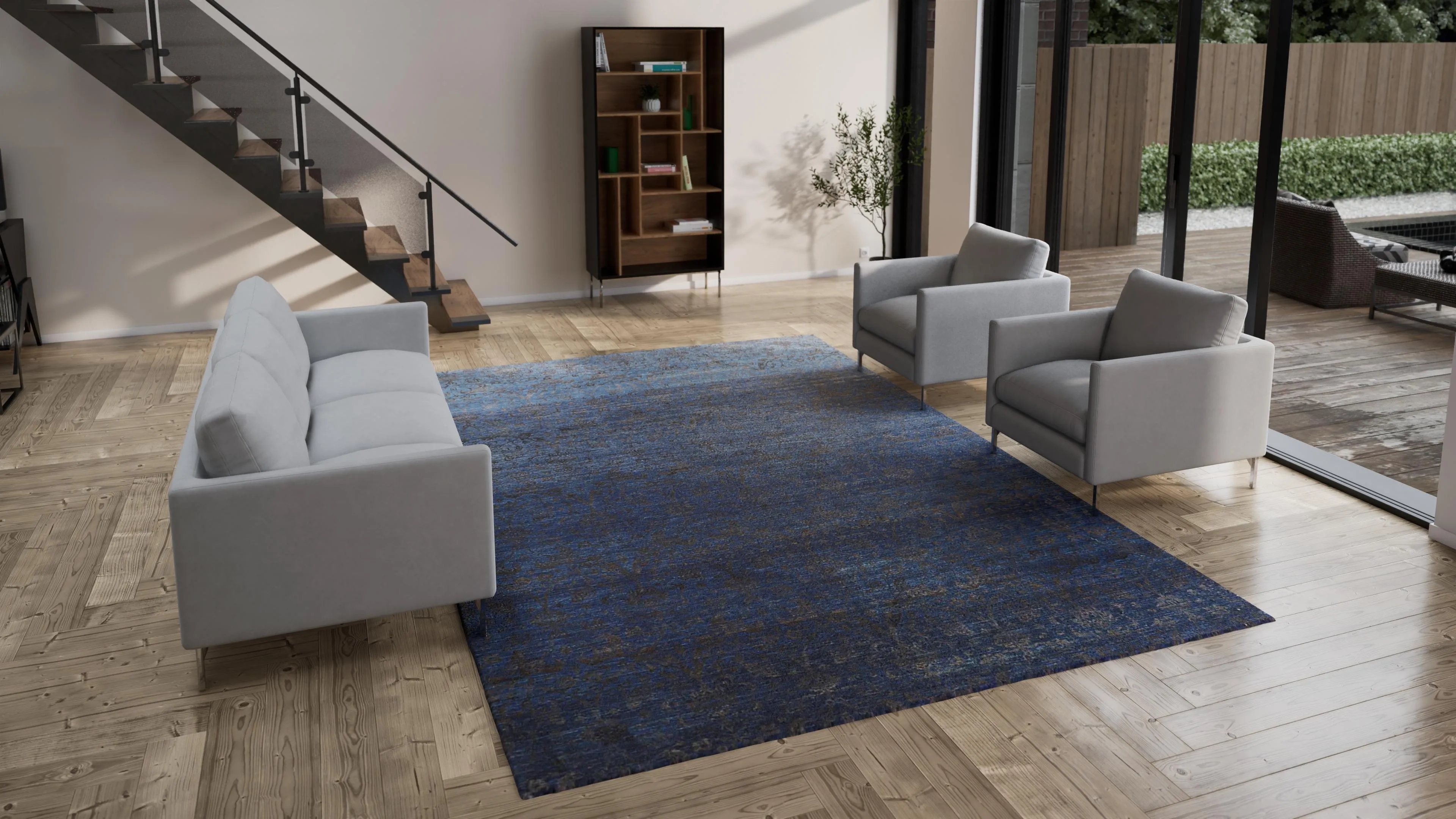 Blue Transitional Silk Rug - 9'10" x 13'09"