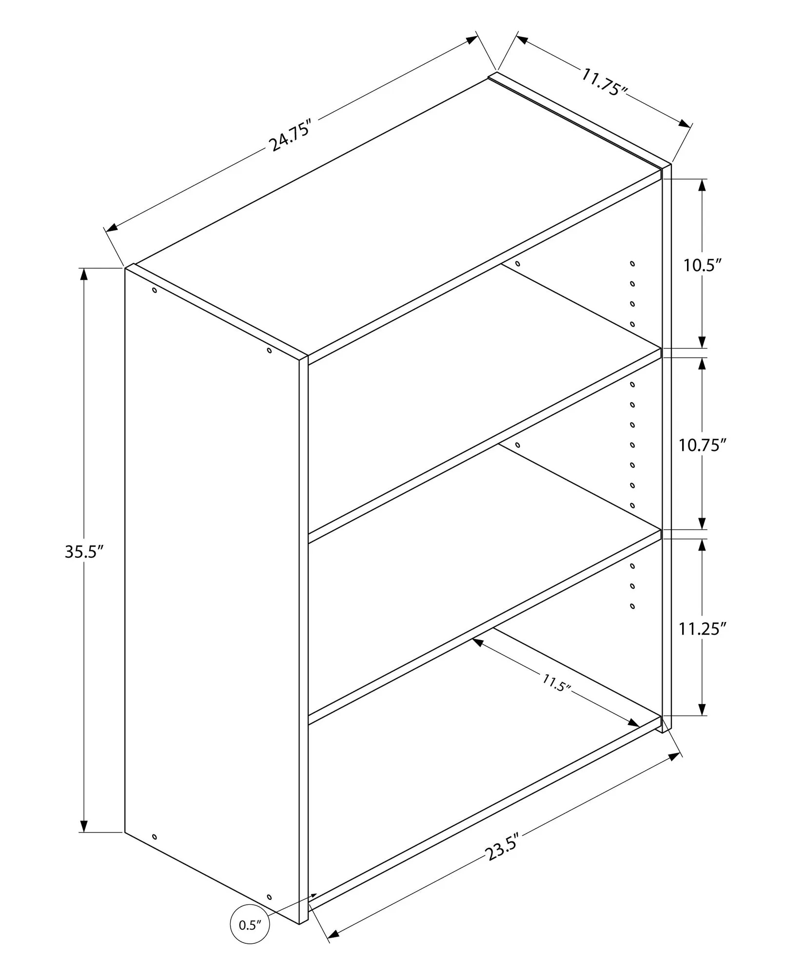 Bookcase - 36"H / Cappuccino With 3 Shelves