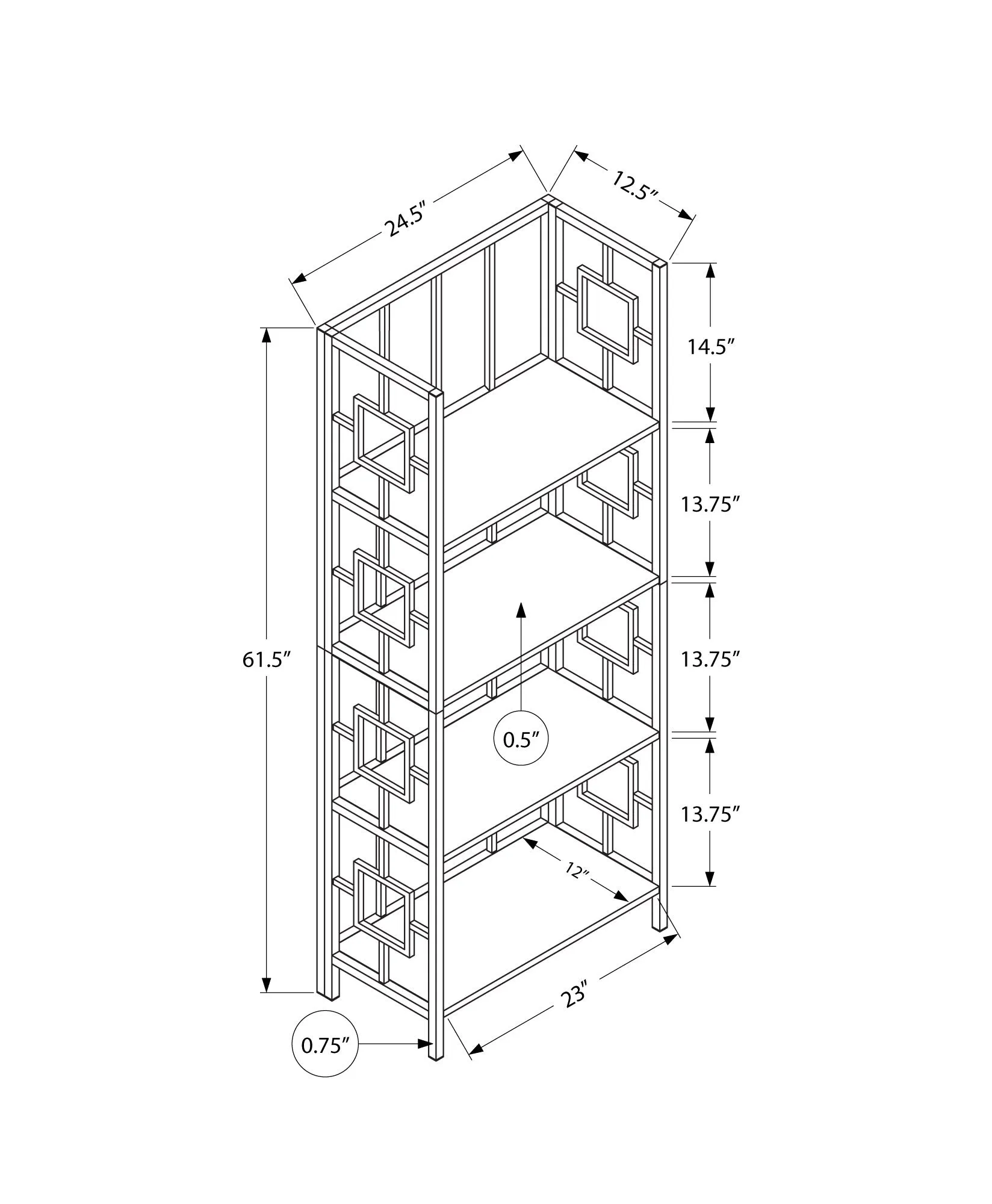 Bookcase - 62"H / Espresso / Black Metal Etagere