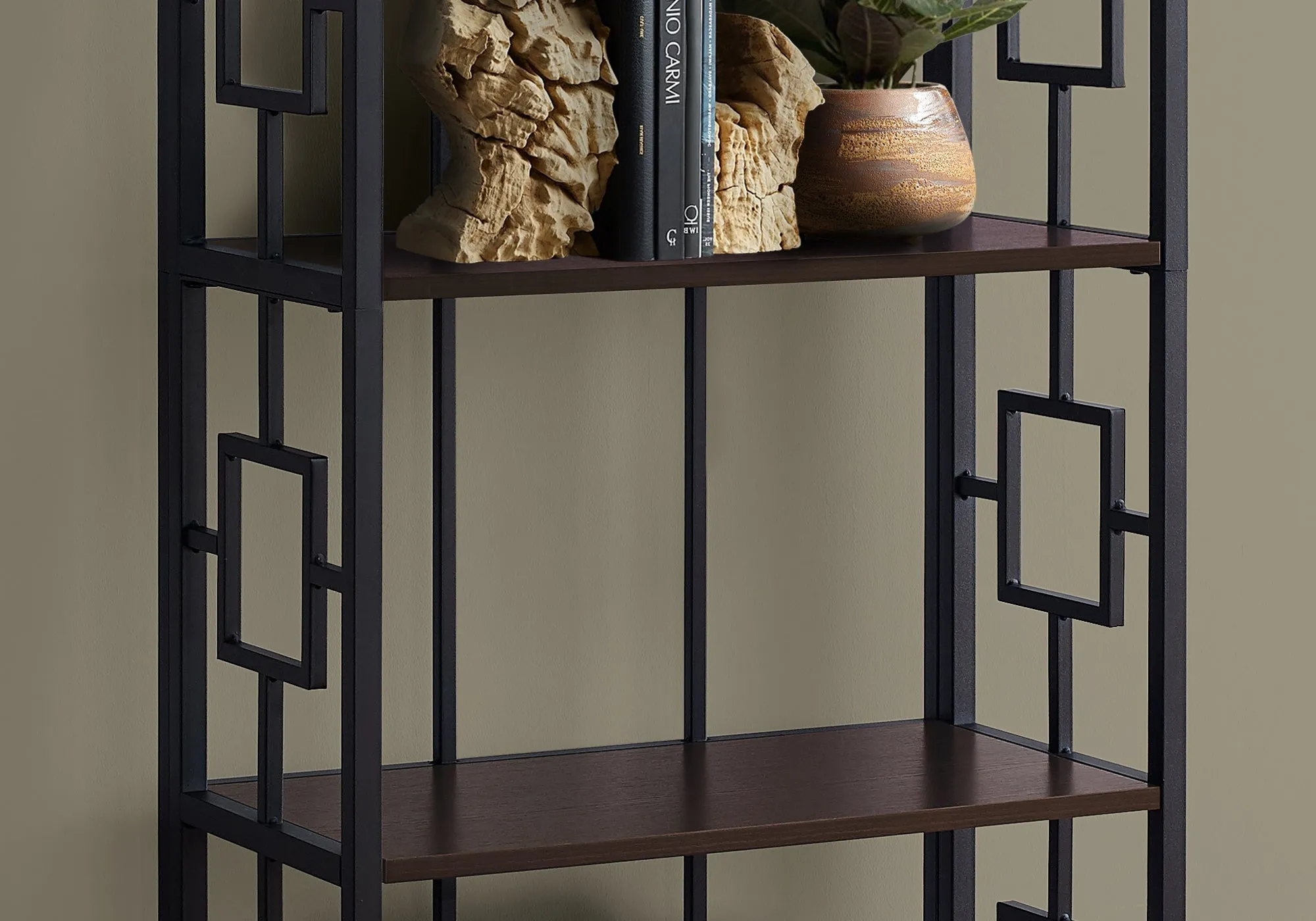 Bookcase - 62"H / Espresso / Black Metal Etagere