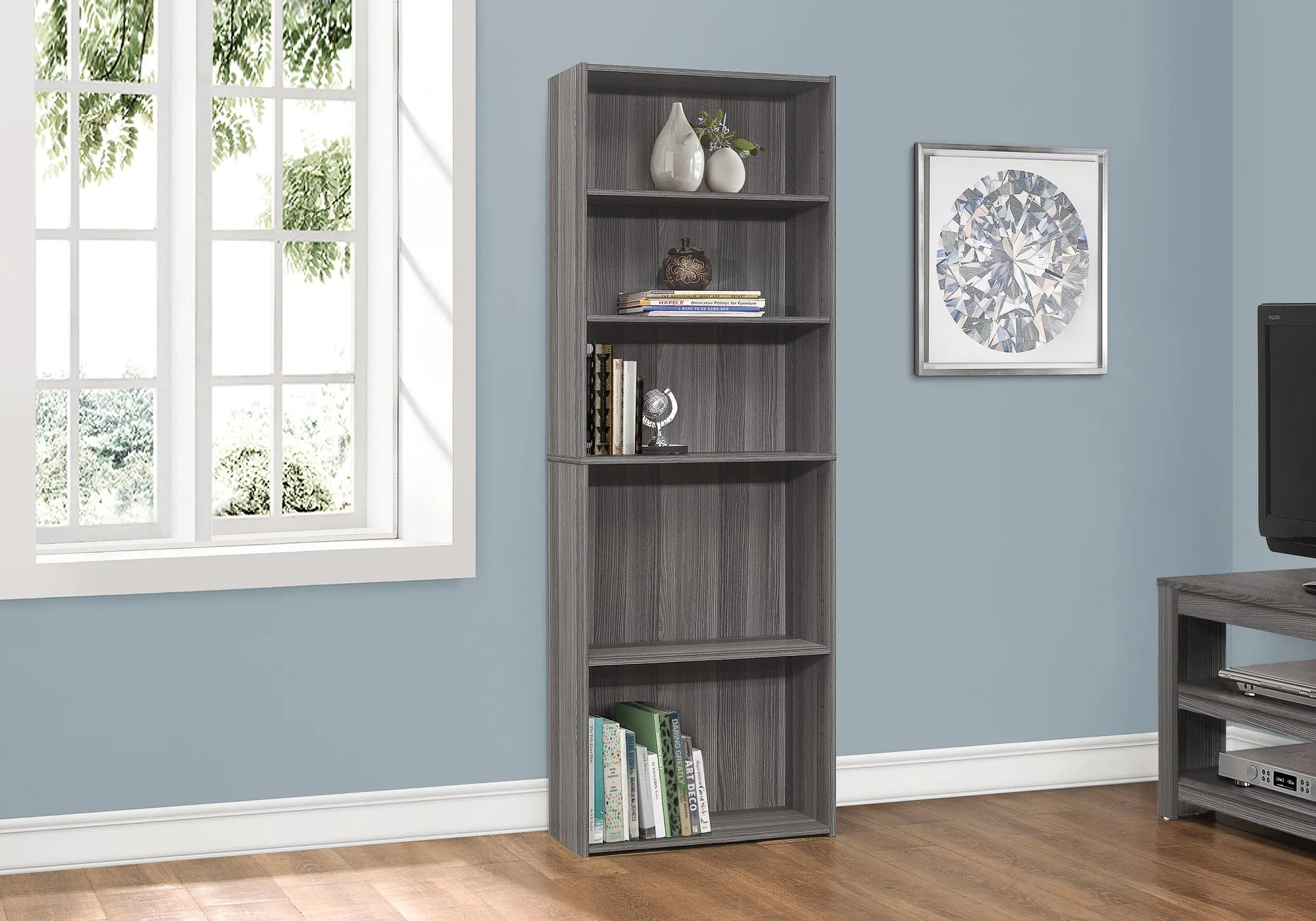 Bookcase - 72"H / Grey With 5 Shelves