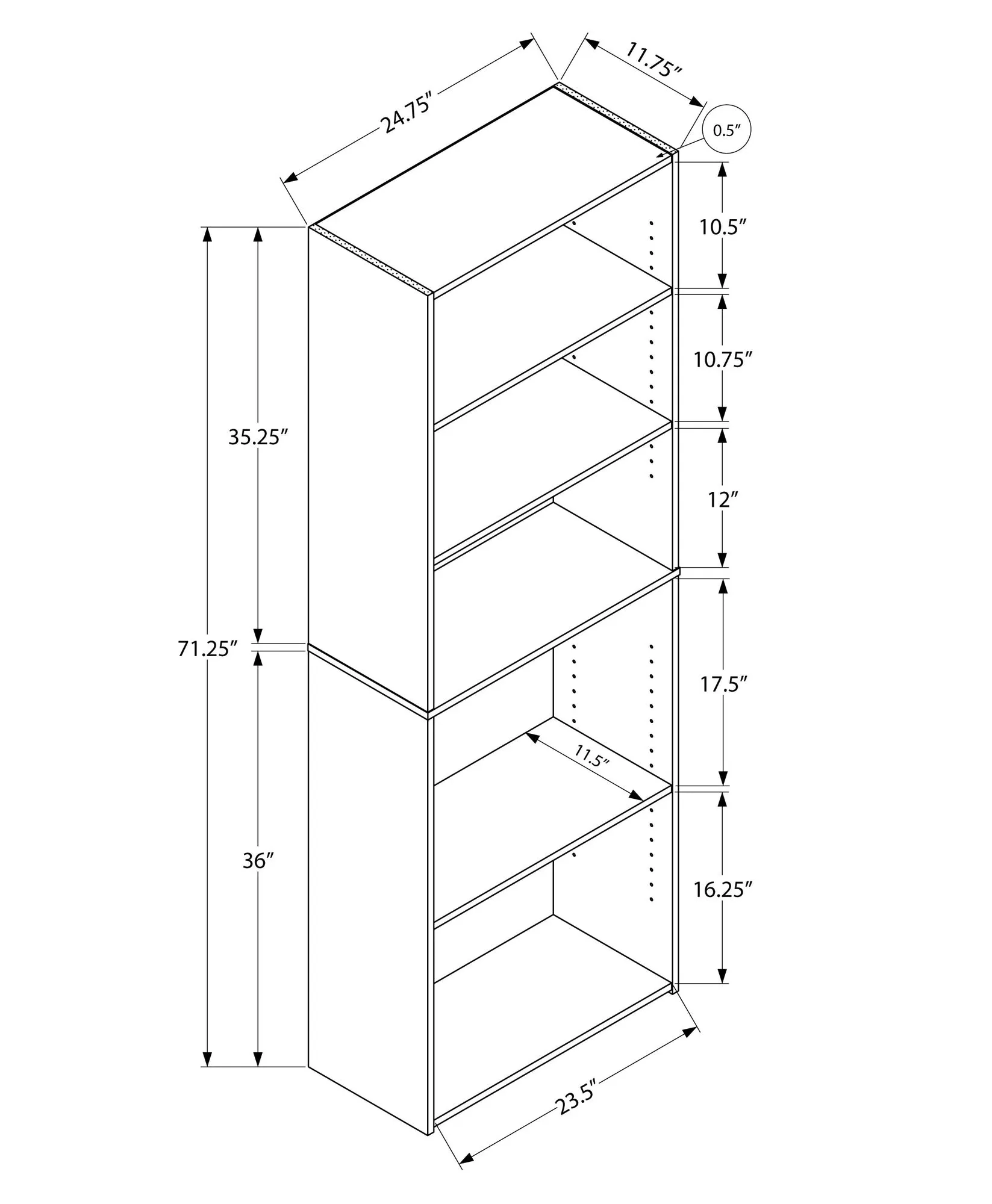 Bookcase - 72"H / Grey With 5 Shelves