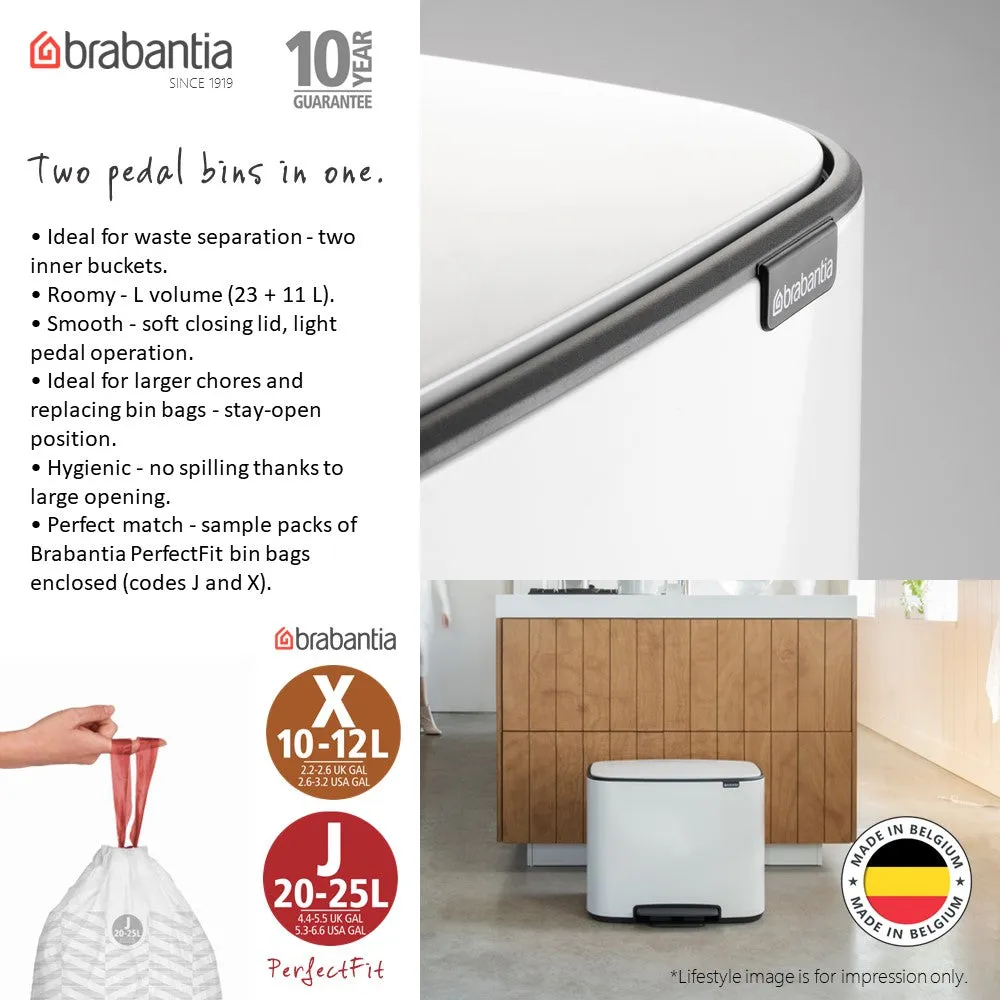 Brabantia Bo Pedal Bin, 2x Inner Buckets, 11   23 L